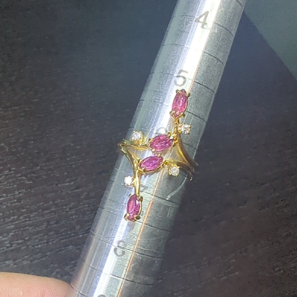 Vintage 14K Yellow Gold Pink Sapphire Diamond Ring Size 6.25
